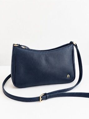 Vintage Etienne Aigner Navy Leather Shoulder Bag Equestrian Heritage NWOT